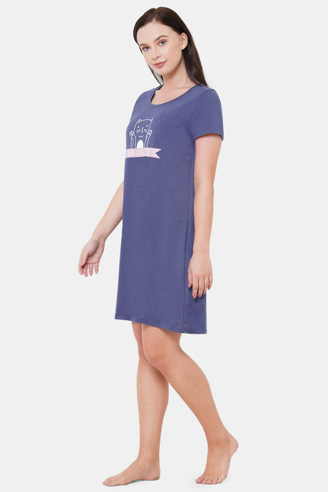 Soie Cotton Modal Knee Length Nightdress - Blue — image 2